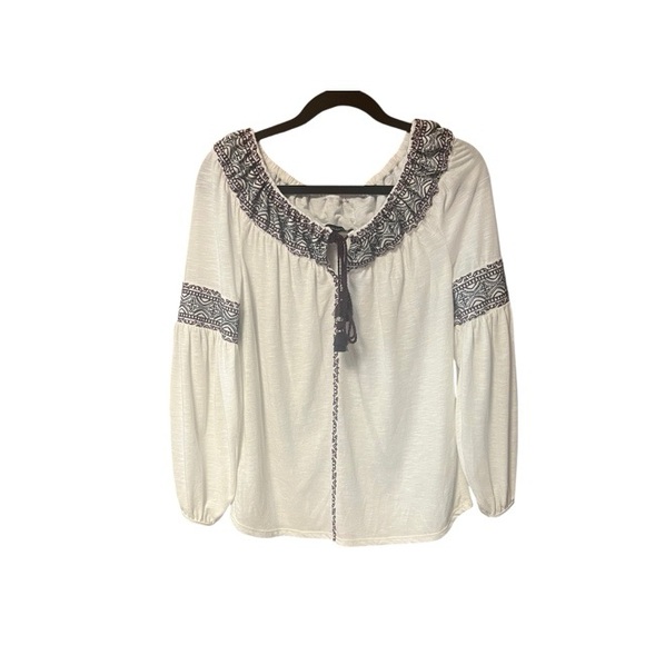 White House Black Market Tops - White House Black Market Off The Shoulder Embroidered Tassel Blouse